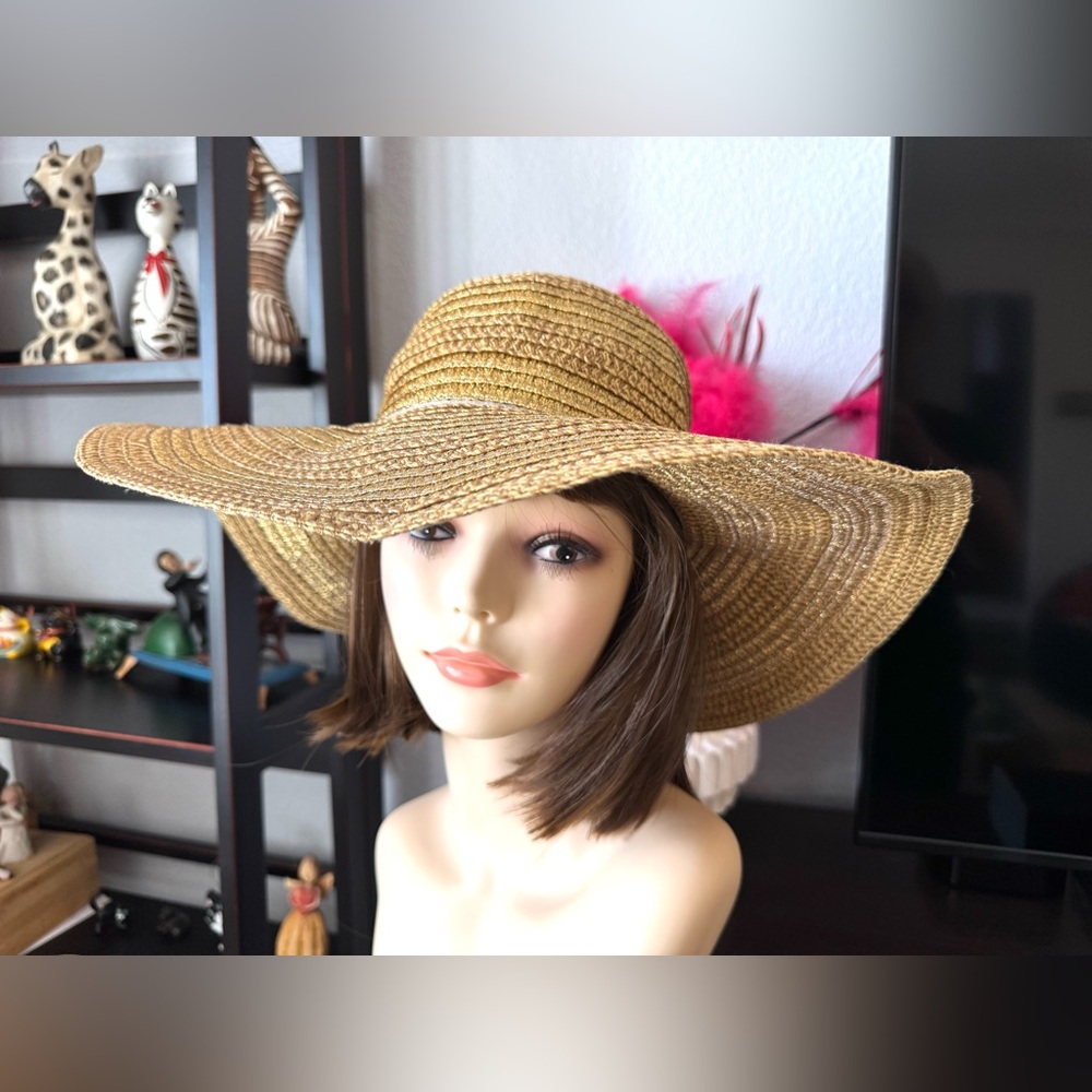 August Hat Co Gold Striped Wide-Brimmed Sun Hat View 6